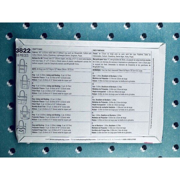 *Simplicity 3822 Crafty Bags by Faith VanZanten Sewing Pattern Uncut 2002 - Picture 2 of 2